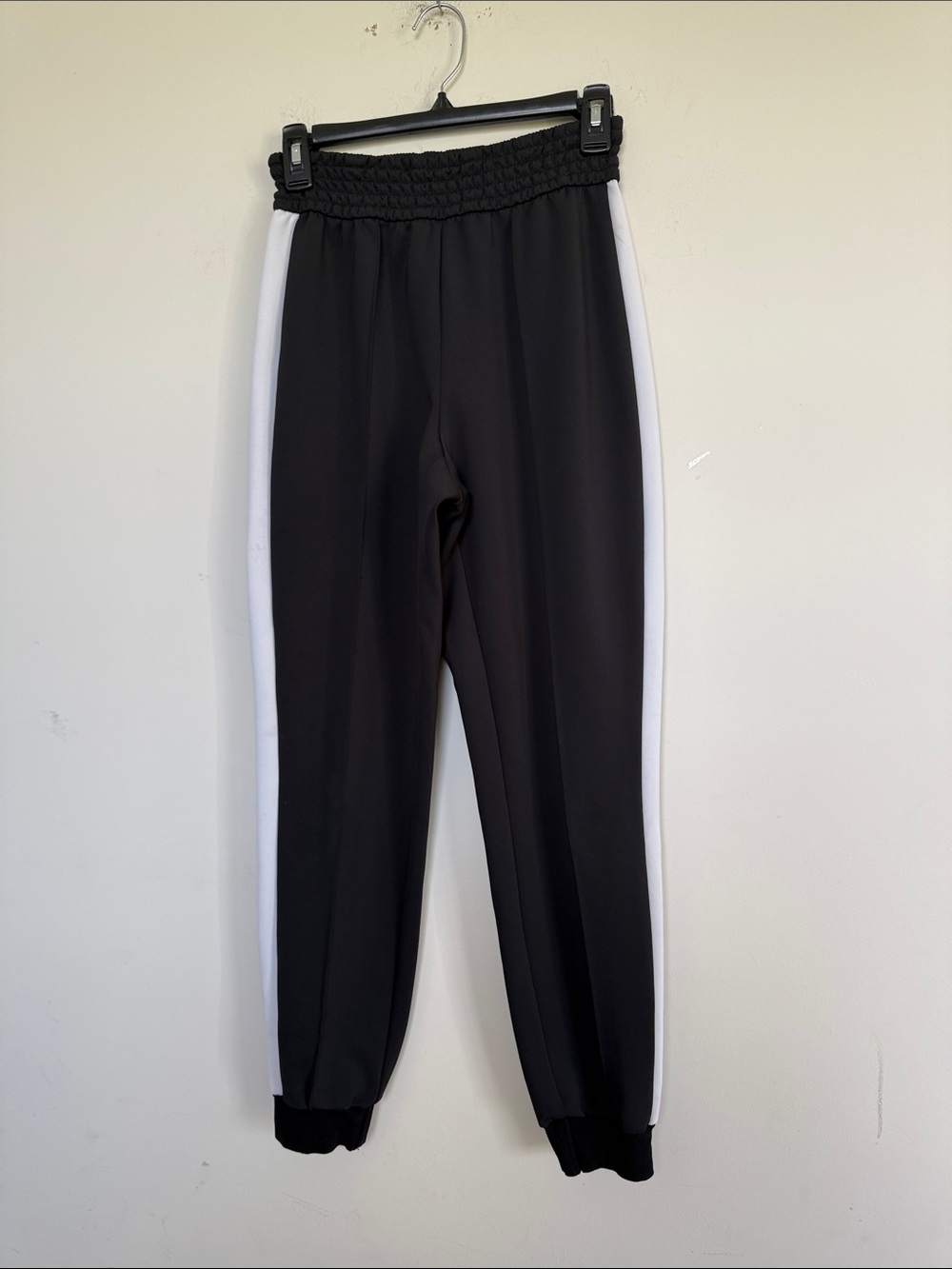 Alice + Olivia Black Jogger Track Pants with White Side Stripes